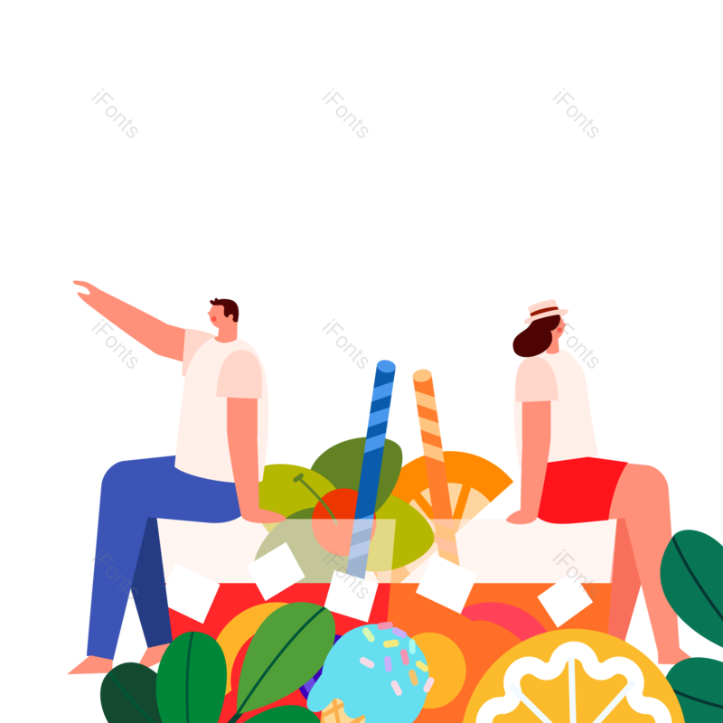 夏至图片,夏天元素,插画人物PNG,人物素材免抠素材